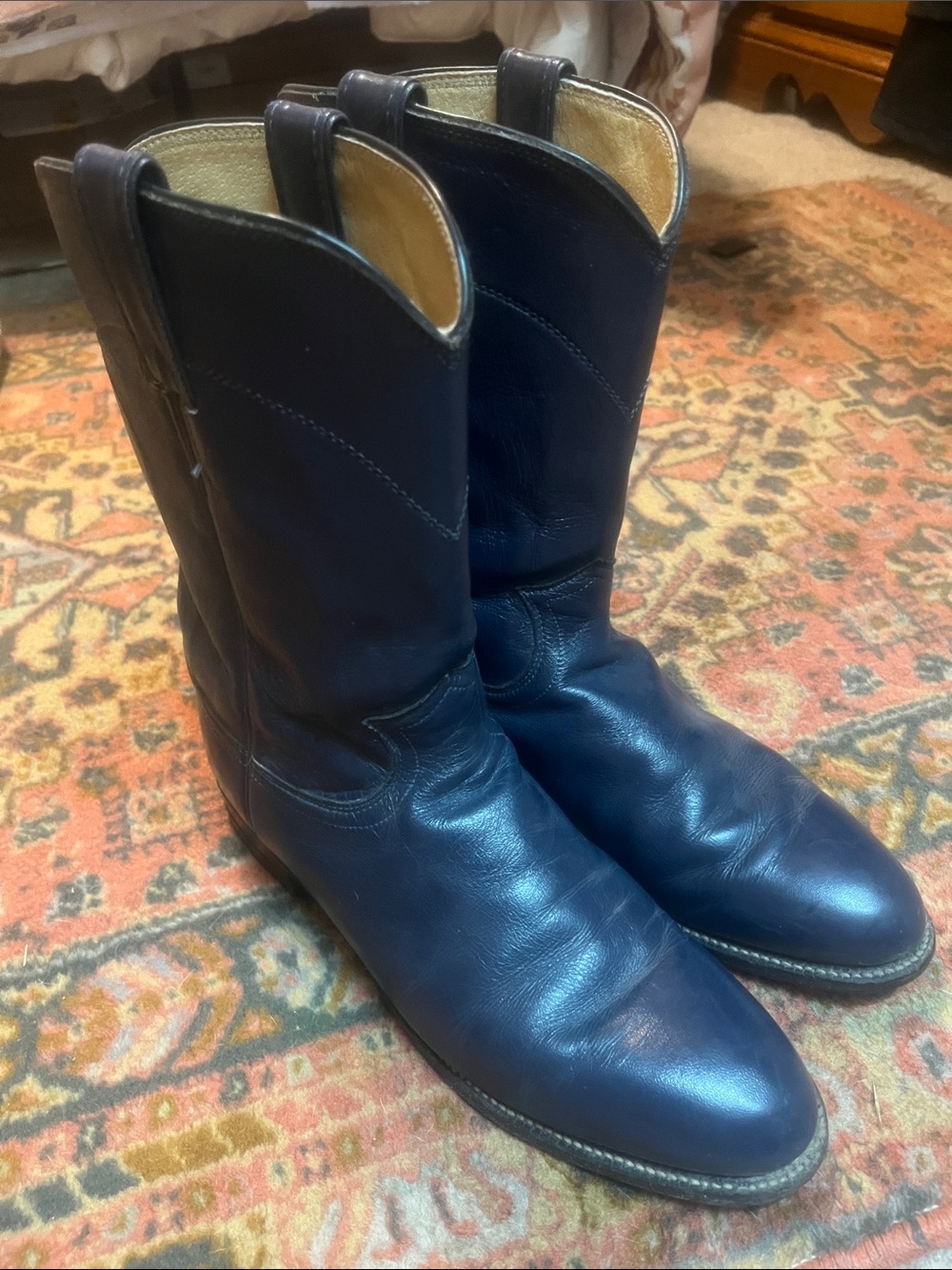 Women’s.  Classic Navy Leather Western Boots